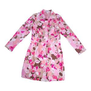 VINTAGE Y2K La Belle  Flower Power Pastel Pink Dress Jacket Trench Size 9 Barbie
